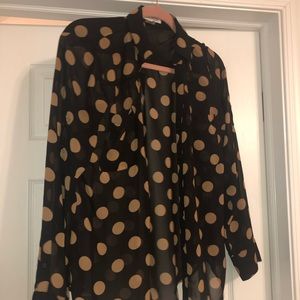 Express Sheer black tan polka dot Portofino top